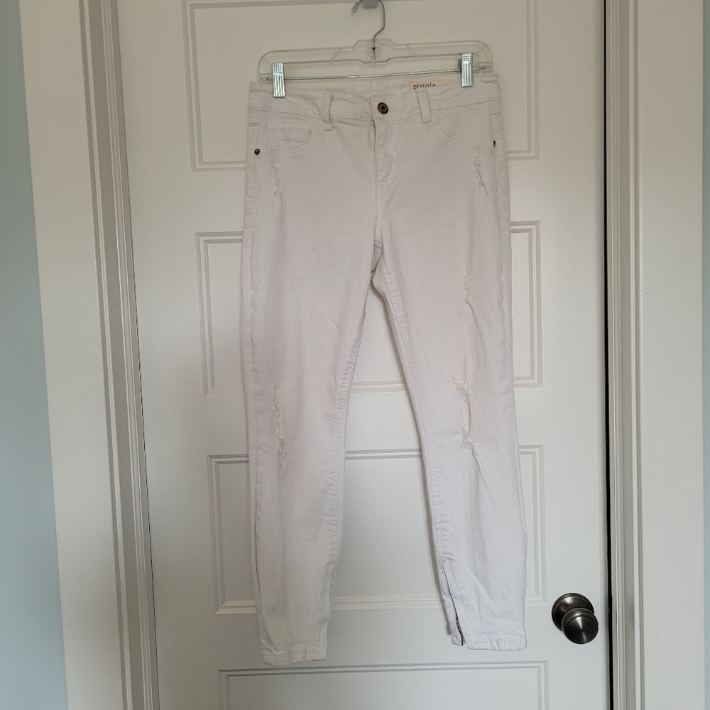 Pistola Women's Denim Jeans Distressed Skinny Size 25 Solid White Ankle Zip